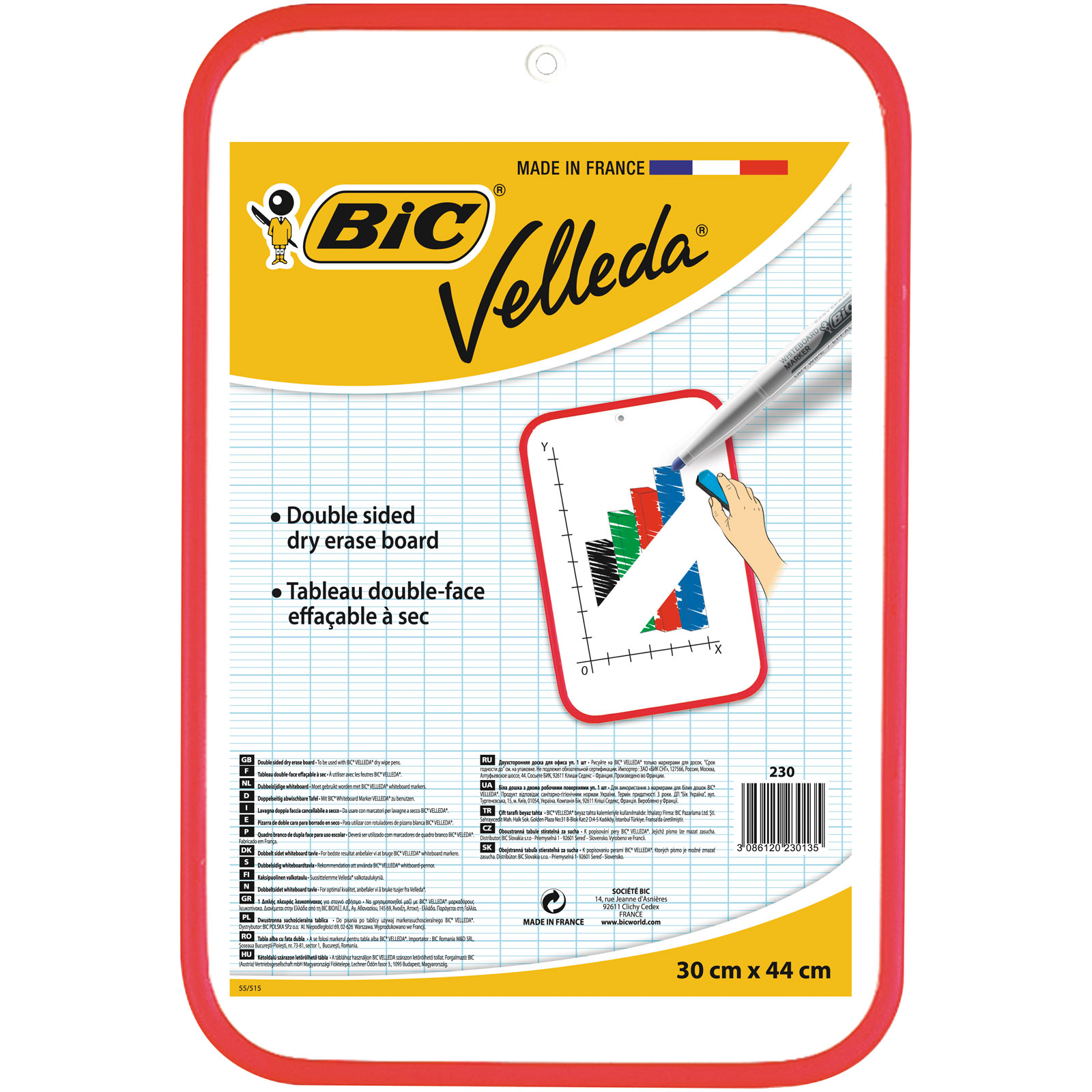 BIC Velleda Tableau Effaçable à Sec Double Face (30x44 cm) - Rouge