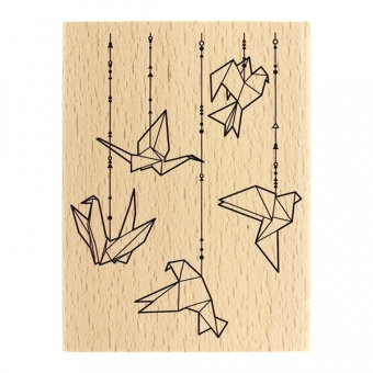 Tampon bois - Oiseaux origami - Florilèges Design