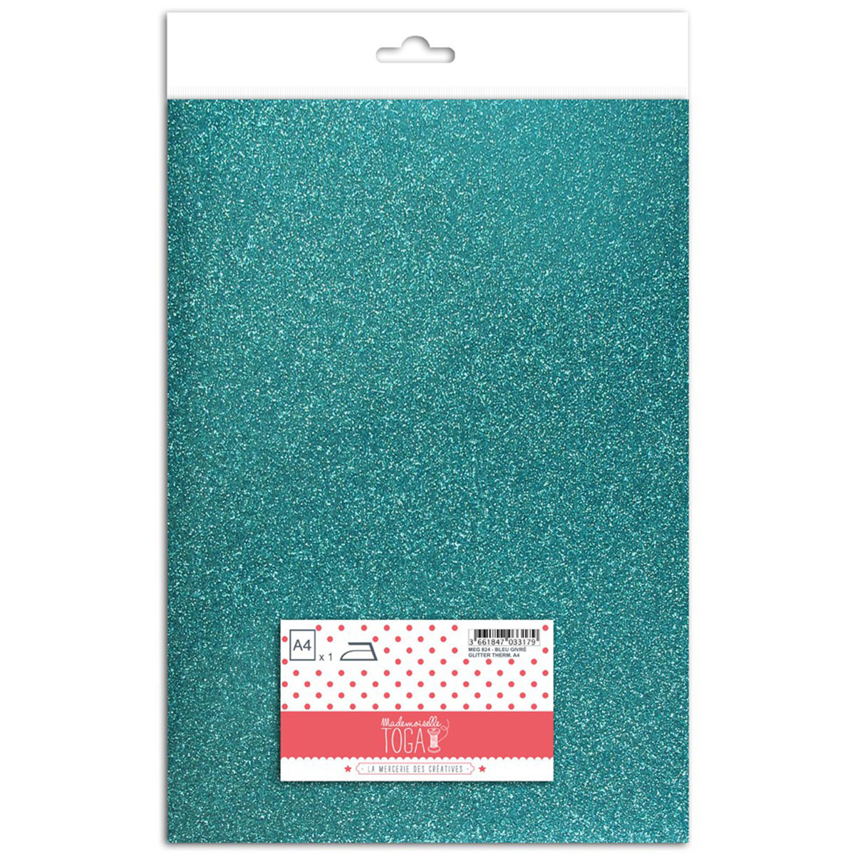 Coupon de tissu thermocollant A4 - Glitter bleu givré