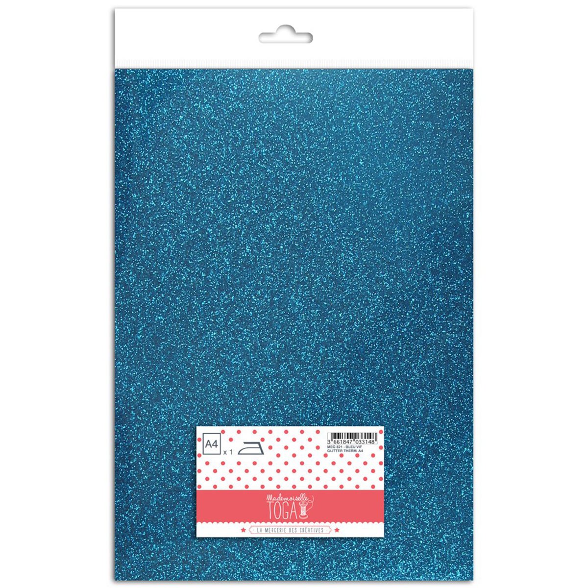 Coupon de tissu thermocollant A4 - Glitter bleu vif