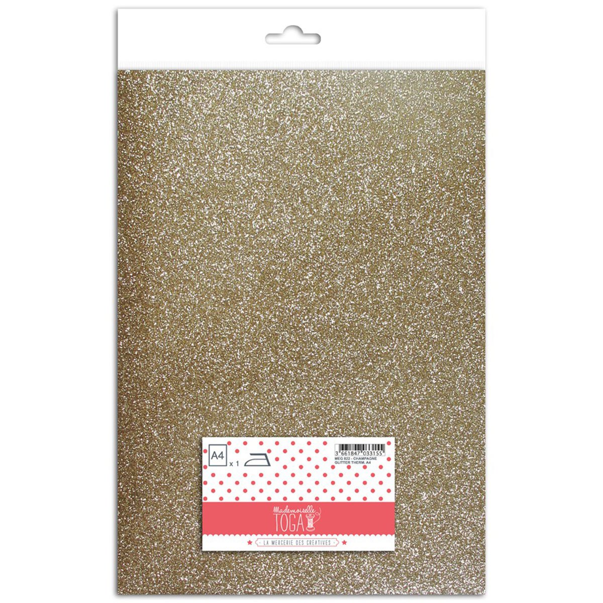 Coupon de tissu thermocollant A4 - Glitter Or champagne
