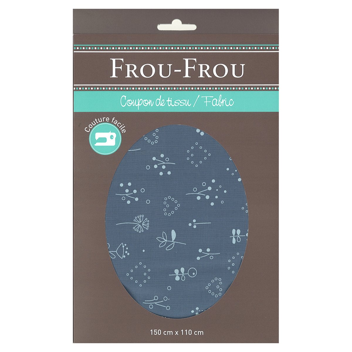 Grand coupon de tissu Frou Frou - 150x100 cm - motif fleurs - ardoise cendrée