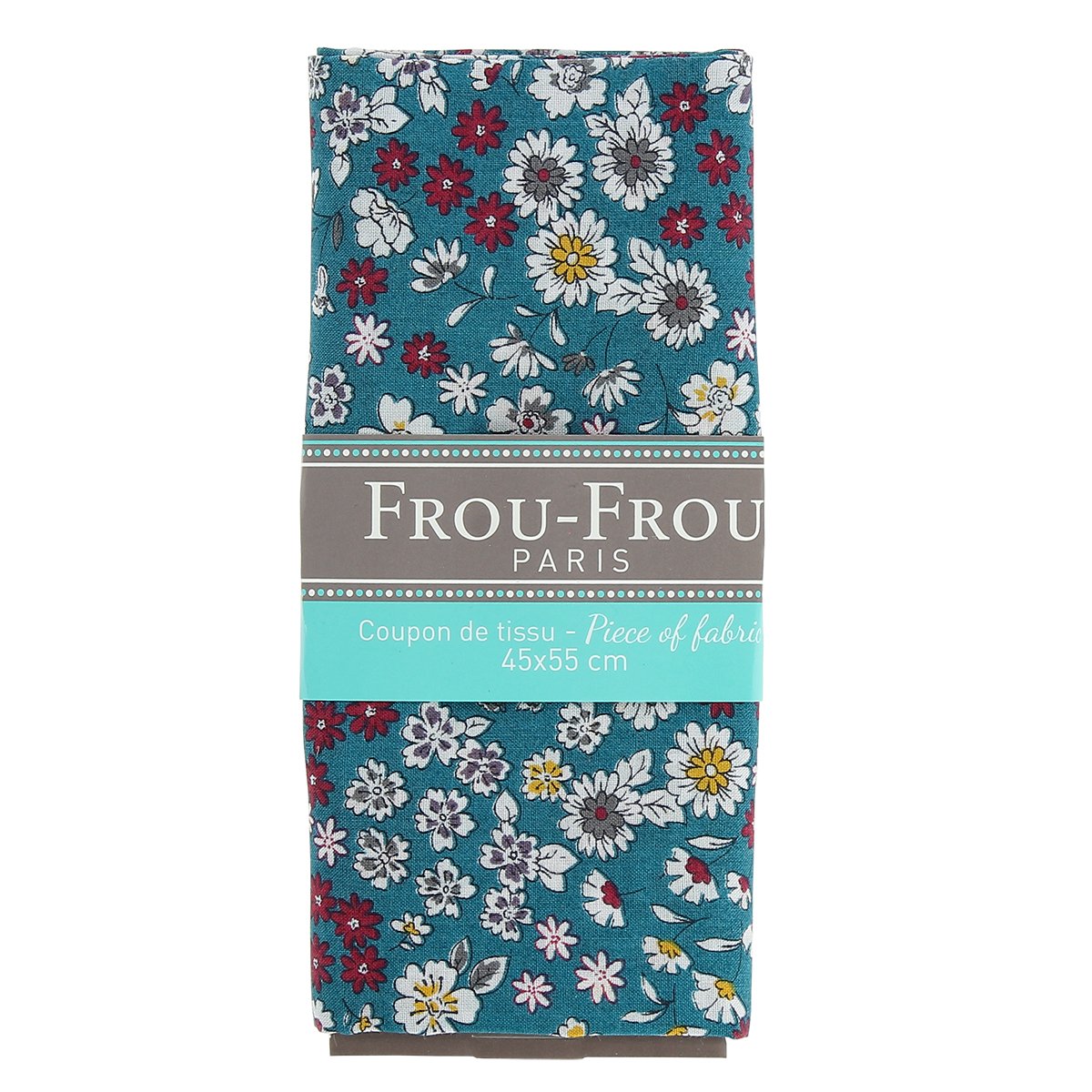 Coupon de tissu fleuri - 45x55 cm - Bleu canard