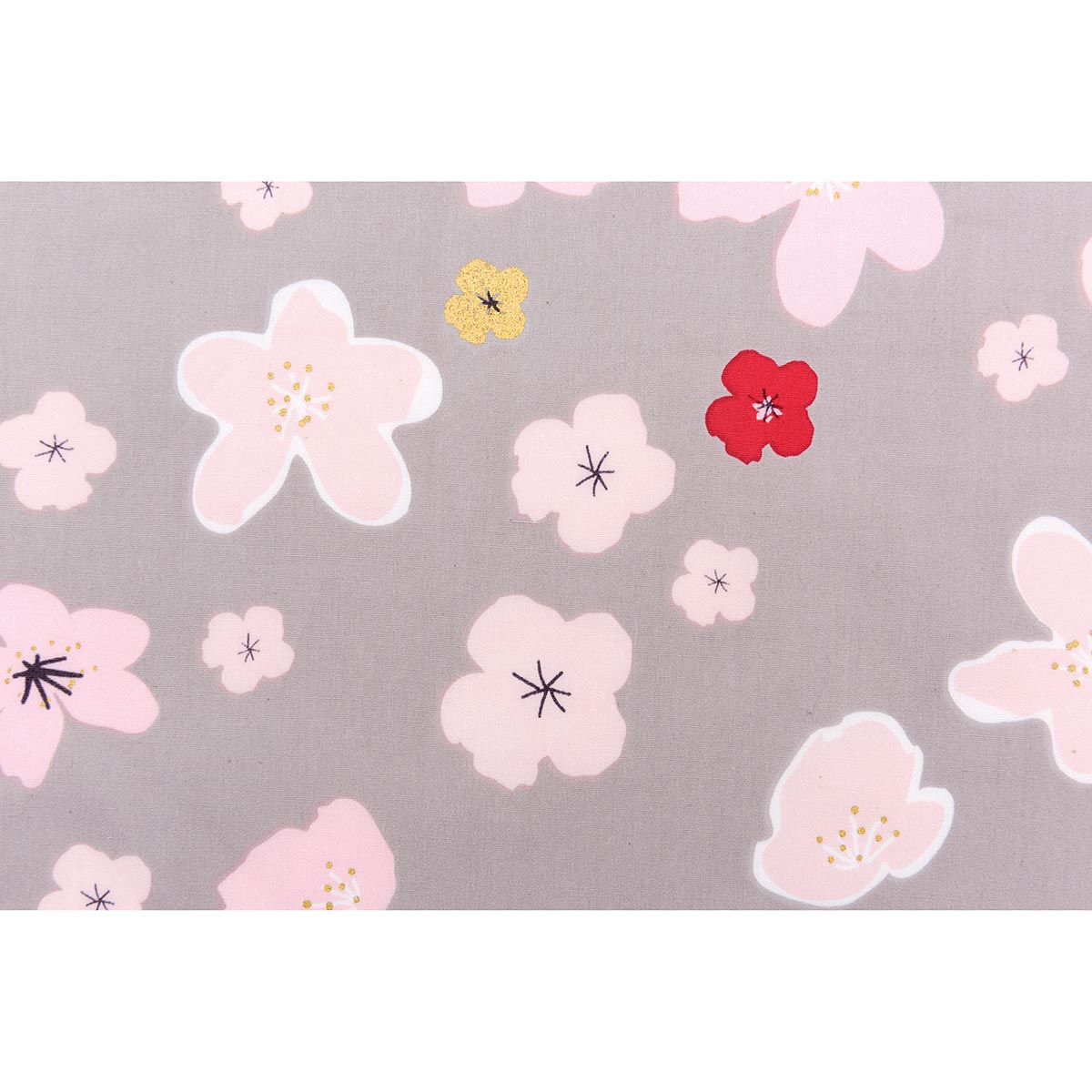 Tissu gris/or - Bouquet sauvage - Grandes fleurs