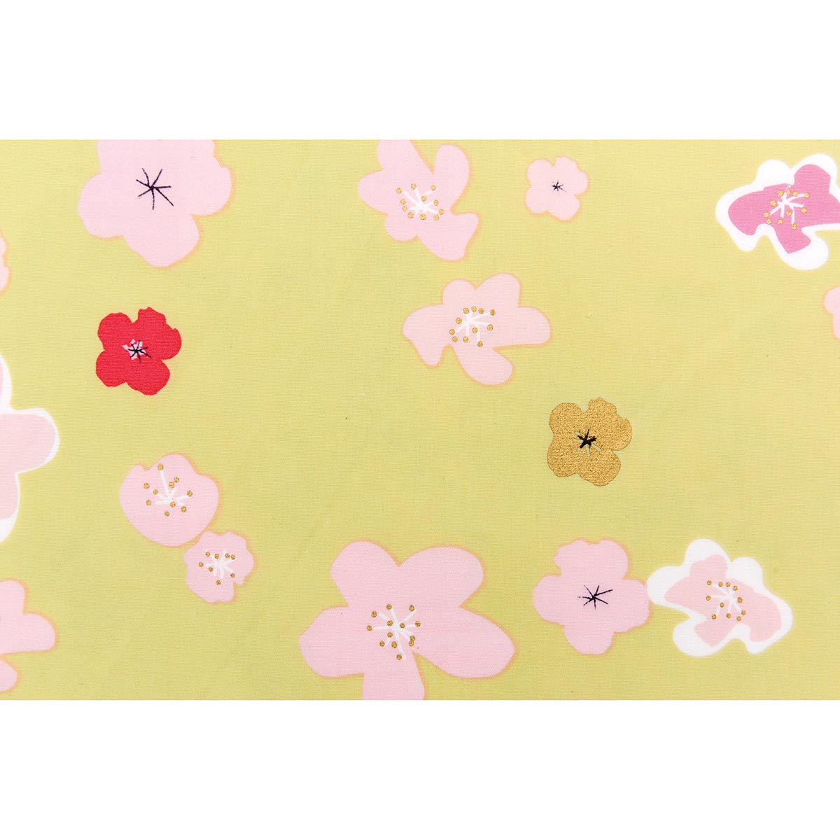 Tissu vert/or - Bouquet sauvage - Grandes fleurs