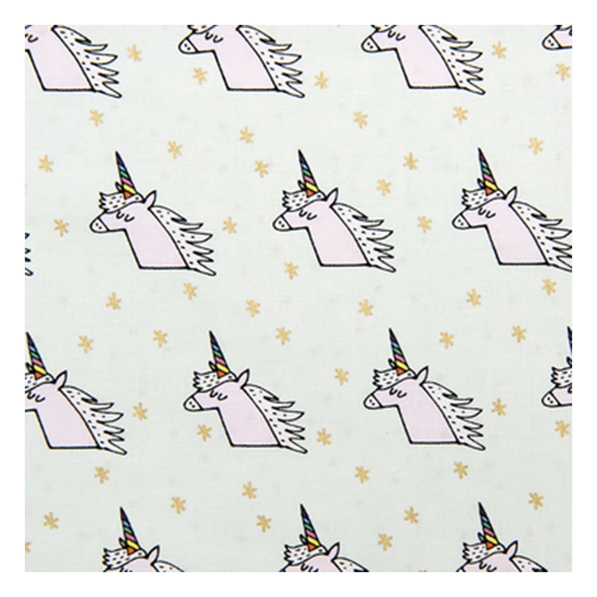 Tissu - 50 x 140 cm - menthe/or et licornes