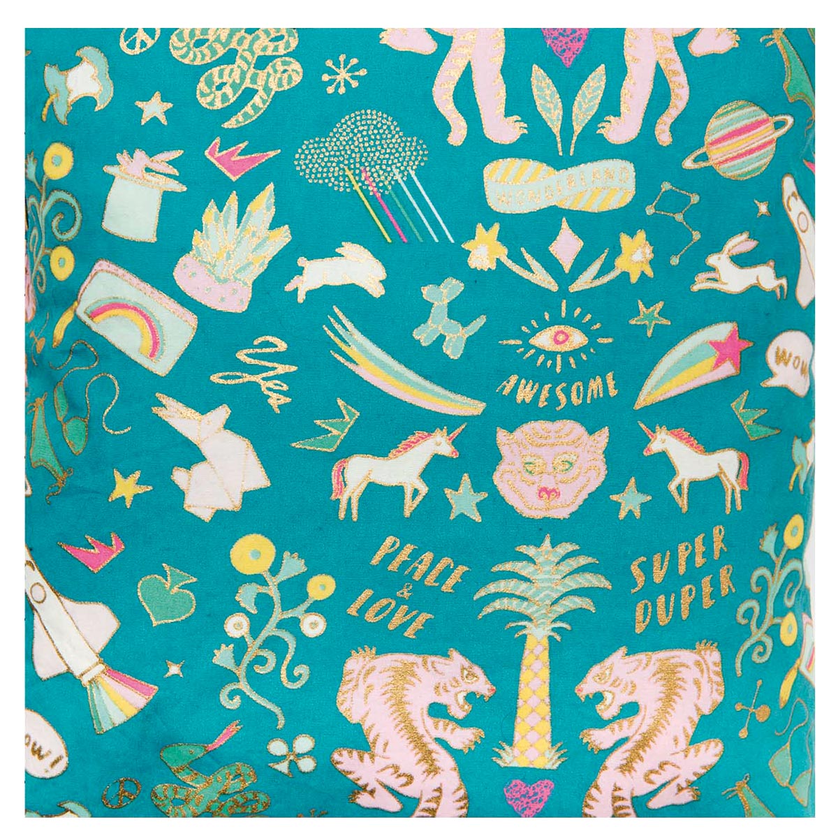 Tissu vert - Licorne et tigre - Wonderland tissus