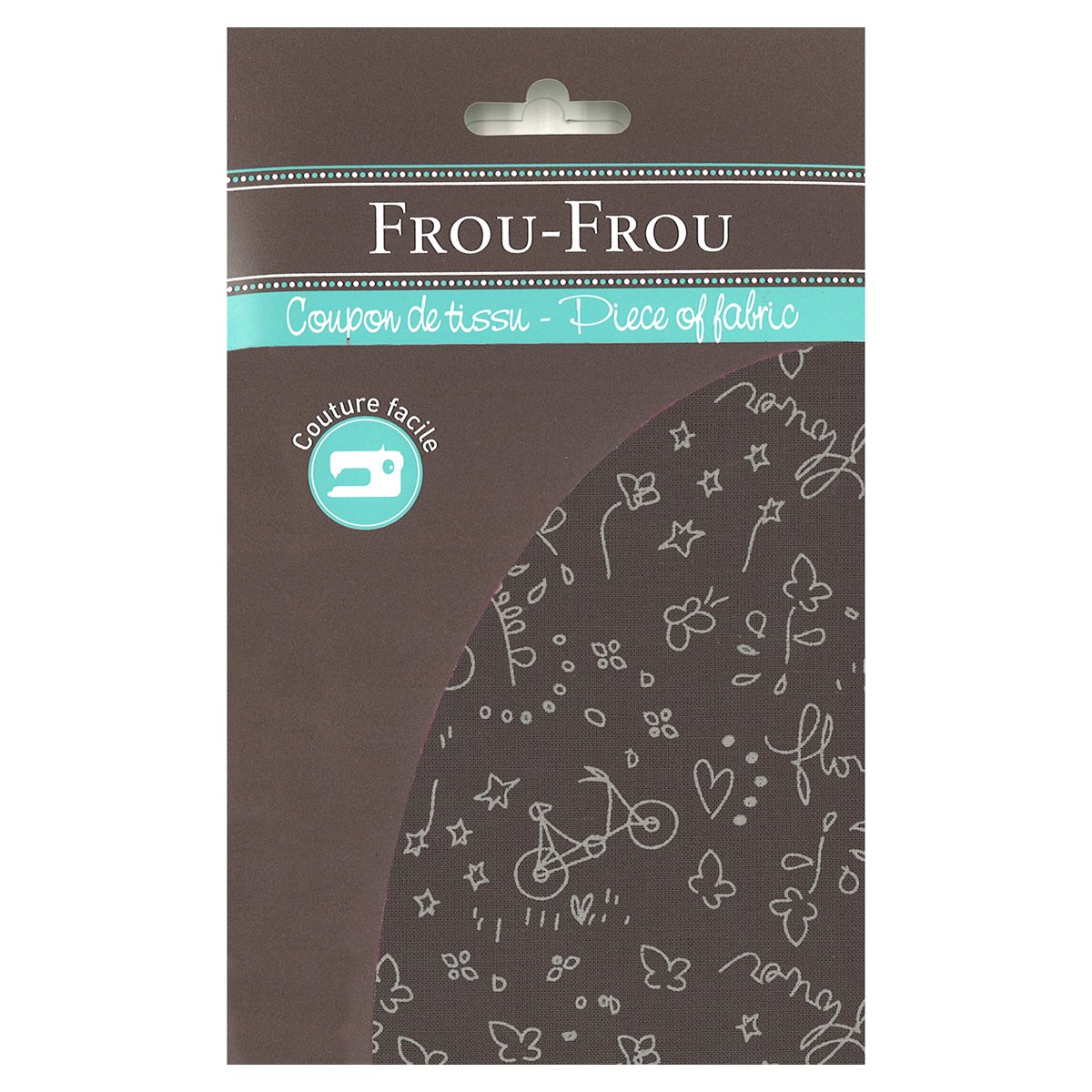 Tissu enduit Frou Frou - 35x70 cm - motif bicyclette - taupe