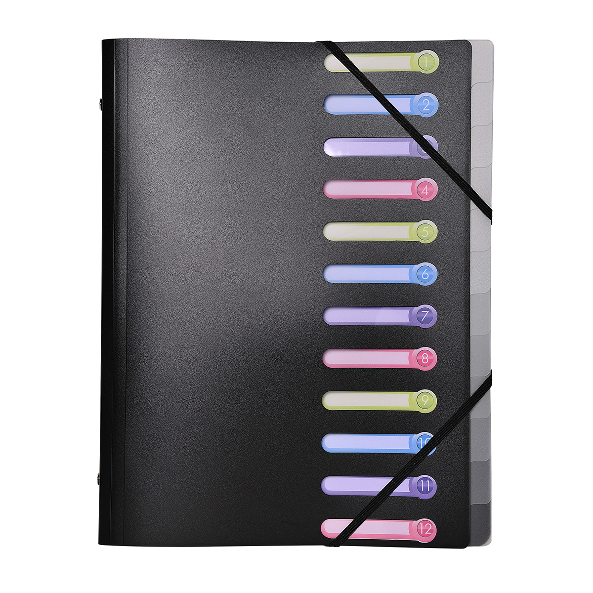 Trieur 12 compartiments - 3 rabats - polypropylène - noir