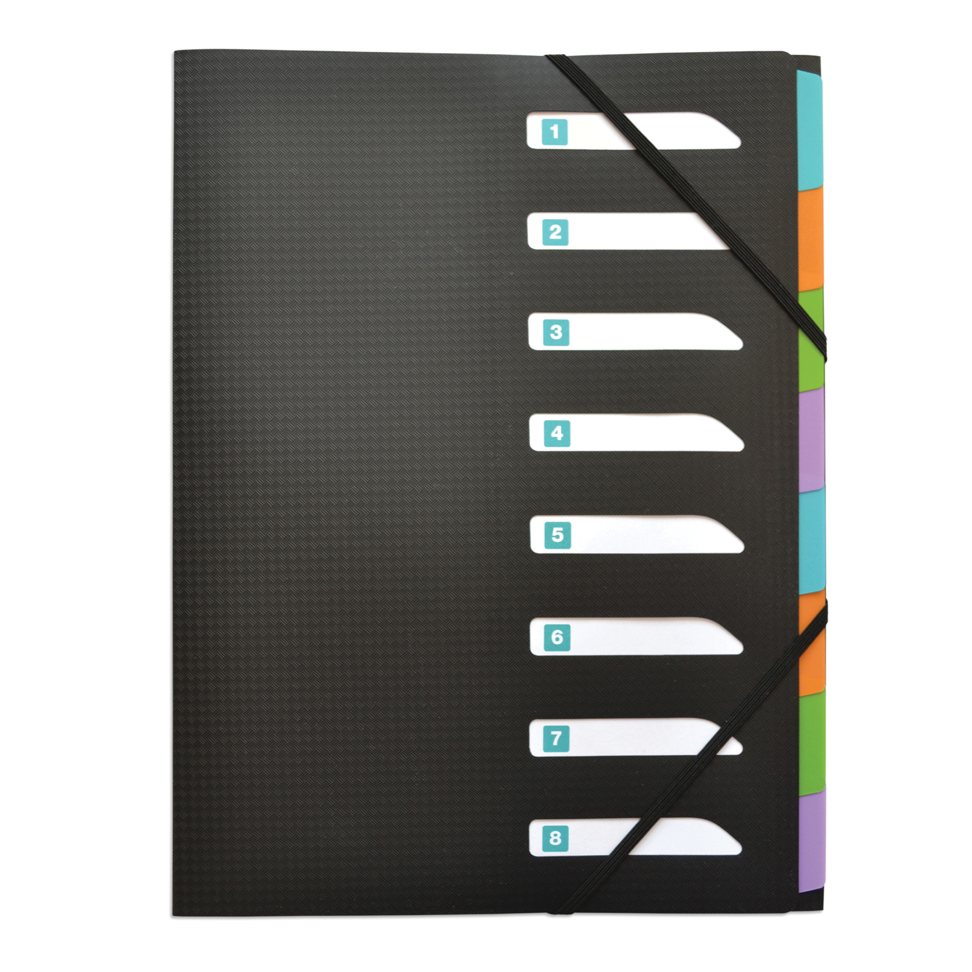 Trieur 8 compartiments - 2 élastiques - 21x29,7 cm - noir