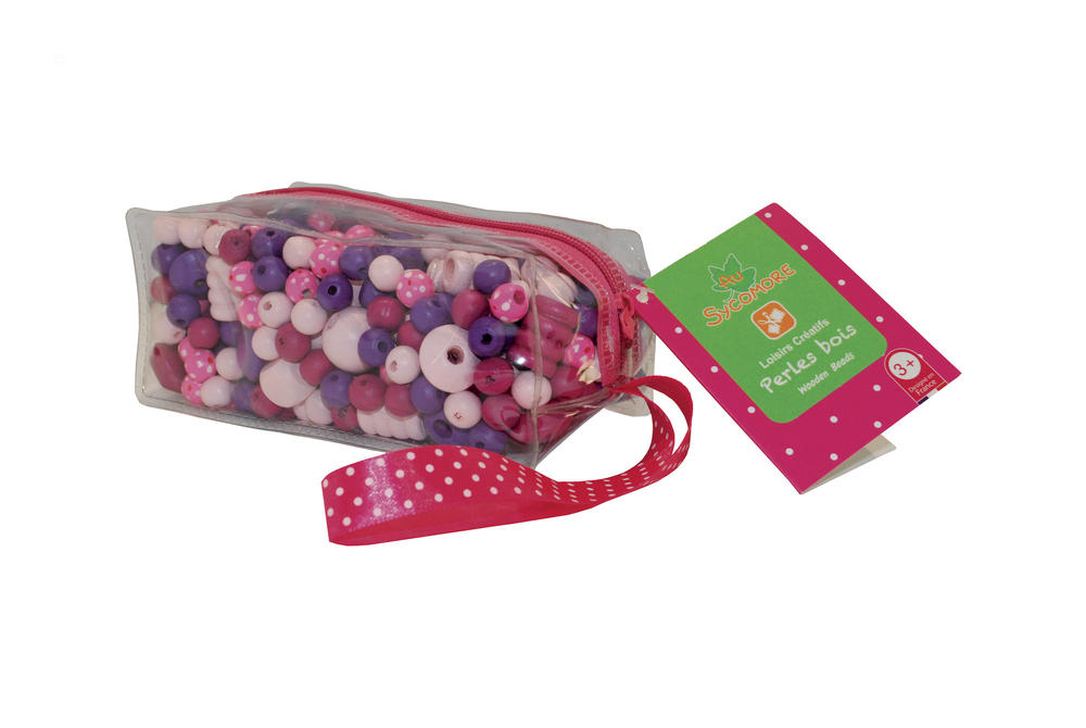 Trousse perles bois - rose
