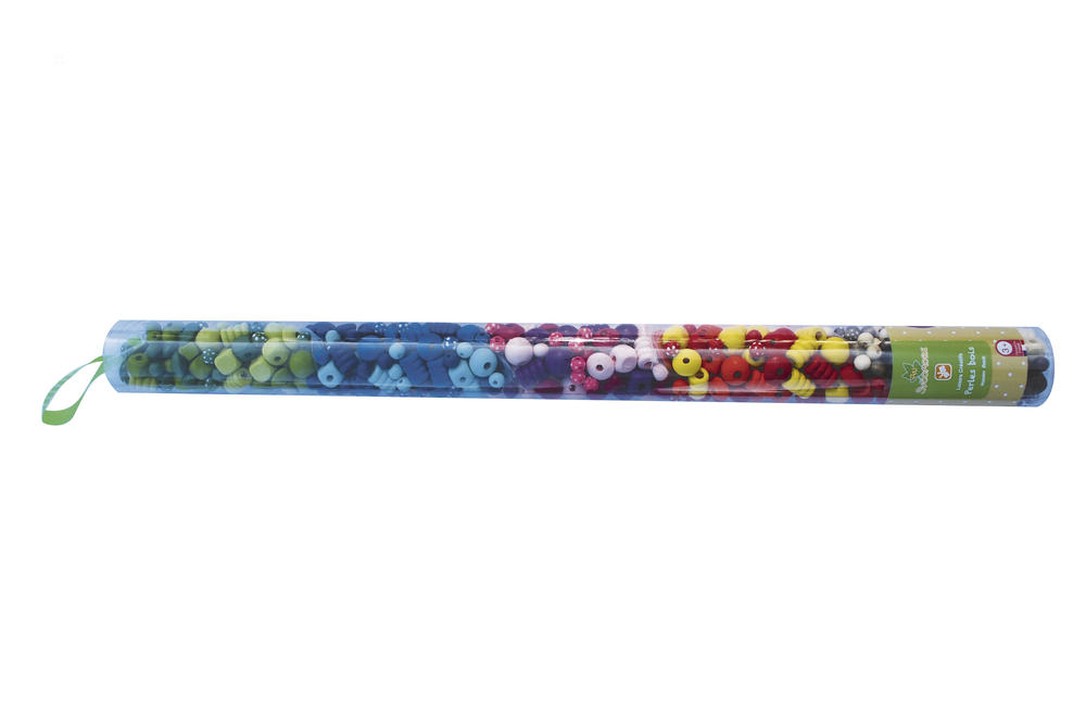 Tube de 300 perles en bois multicolores avec fils
