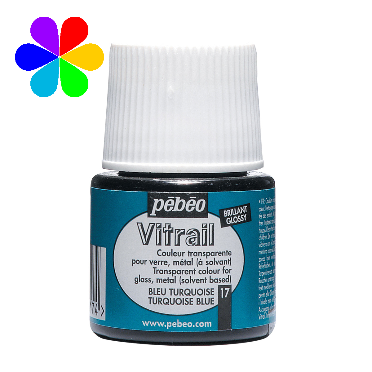 Peinture - Vitrail - Bleu Turquoise Brillant - 45 ml - Pébéo