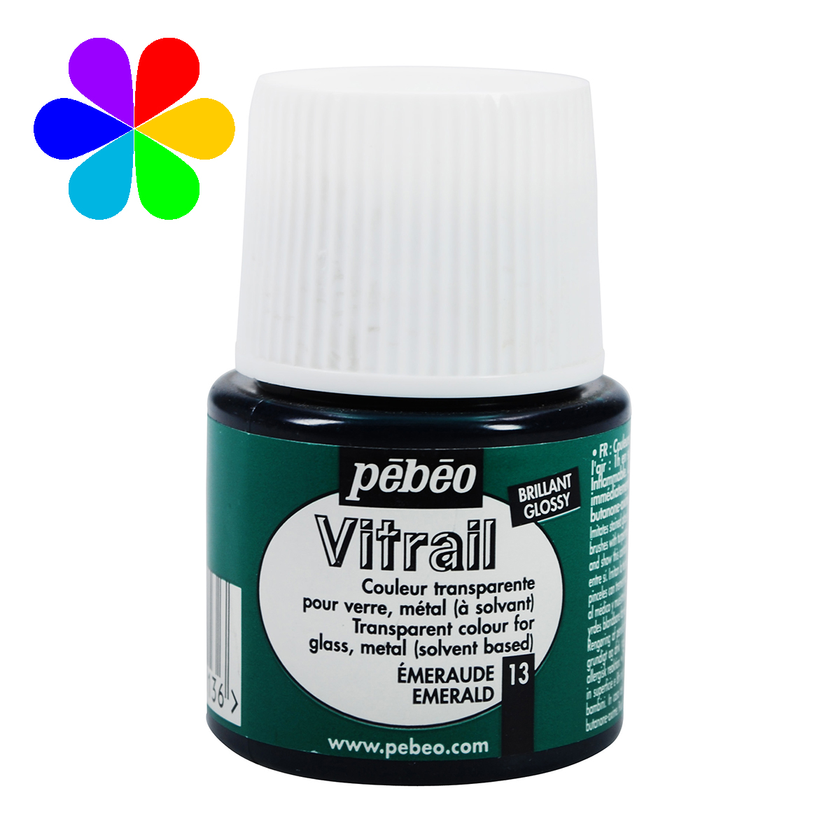 Peinture - Vitrail - Emeraude n°13 Brillant - 45 ml - Pébéo