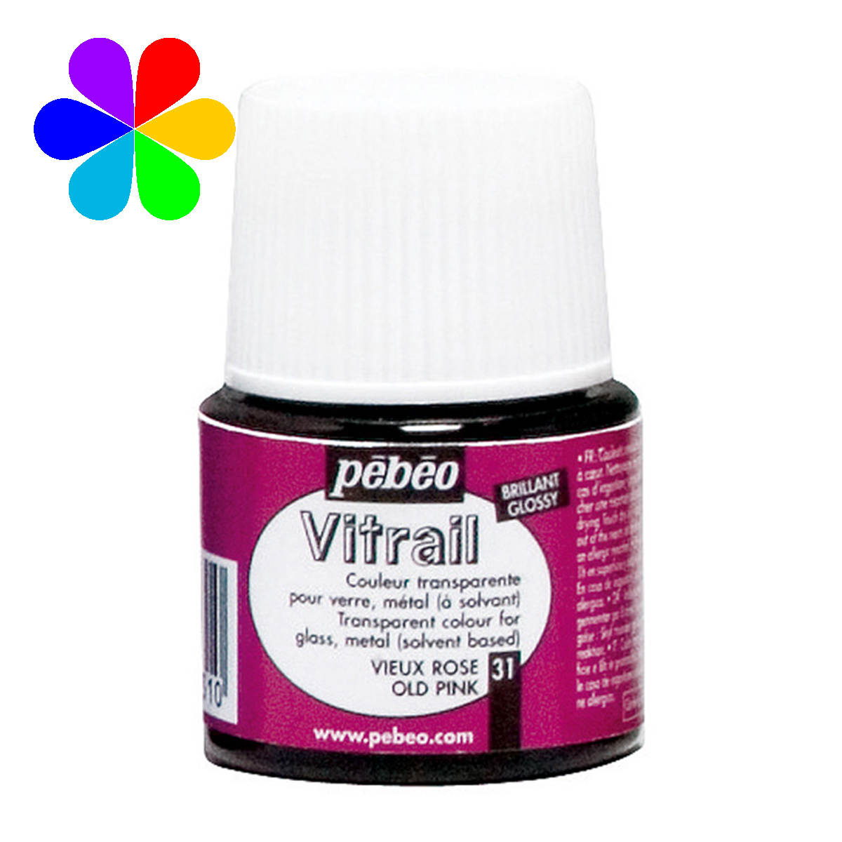 Peinture - Vitrail - Vieux Rose n°31 Brillant - 45 ml - Pébéo