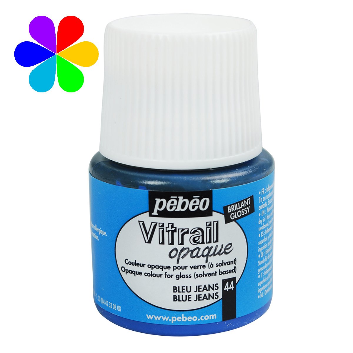 Peinture - Vitrail Opaque - Bleu Jean Brillant - 45 ml - Pébéo